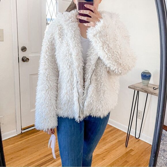 Avec Les Filles Faux Fur Shag Coat Hooded L - Picture 11 of 11
